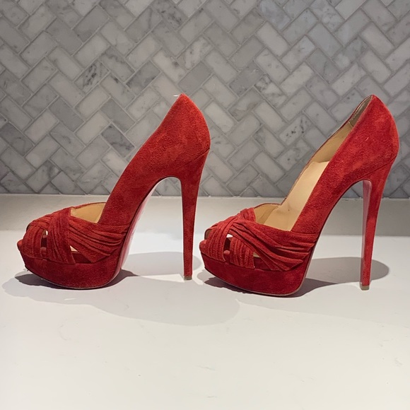 Christian Louboutin red suede platform pumps 38 - Picture 3 of 5